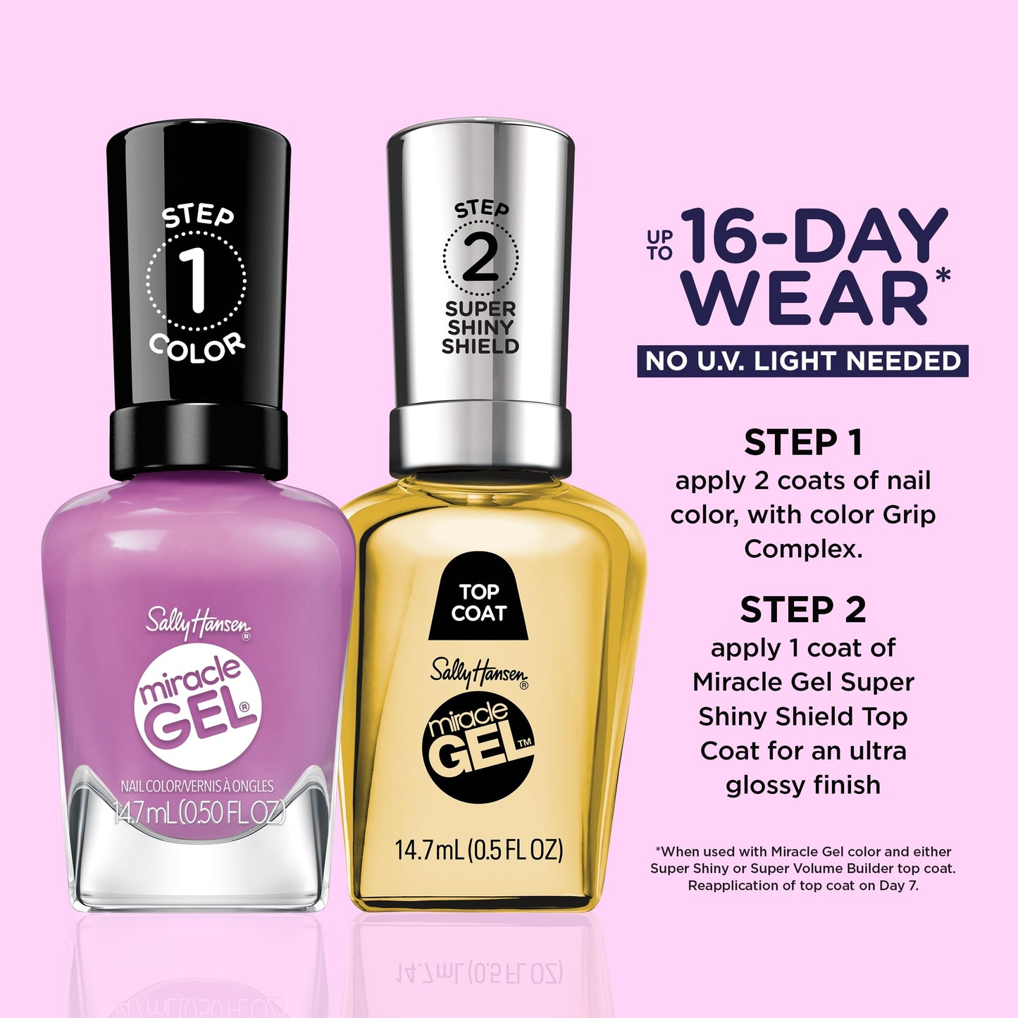 Sally Hansen Miracle Gel Supercharged Pinks Nail Polish | Salon Quality Gel-Like Formula, Two-Step System, No UV Light Needed, Long Lasting | 580 Unstop-purple | Purple Crème Nail Color