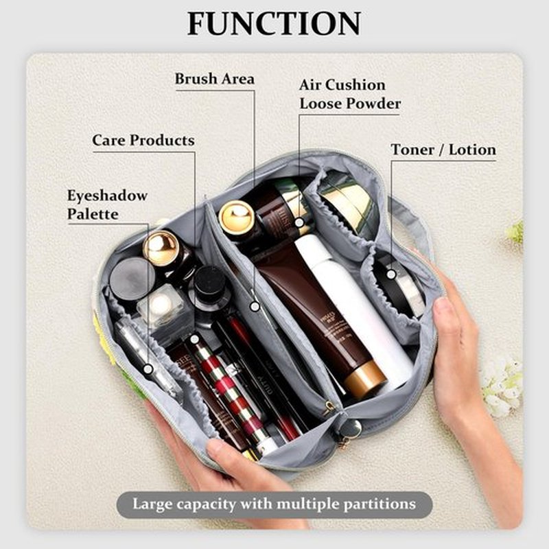 LONEDREAM Stoney Clover Preppy Makeup Bag, Large Capacity Travel Cosmetic Bag, Chenille Letter Open Flat Nylon Stuff Makeup Bag, Preppy Patch Better Belt Everything Makeup Bag(Grey)