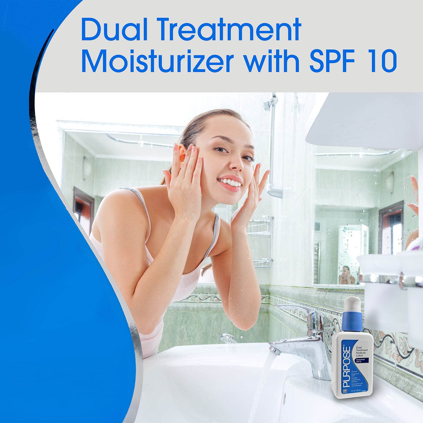Purpose Dual Treatment Moisture Lotion with SPF 10 – Oil-Free, Fragrance-Free Daily Moisturizer for Sensitive Skin - 4 Fluid Oz. (Pack of 5)