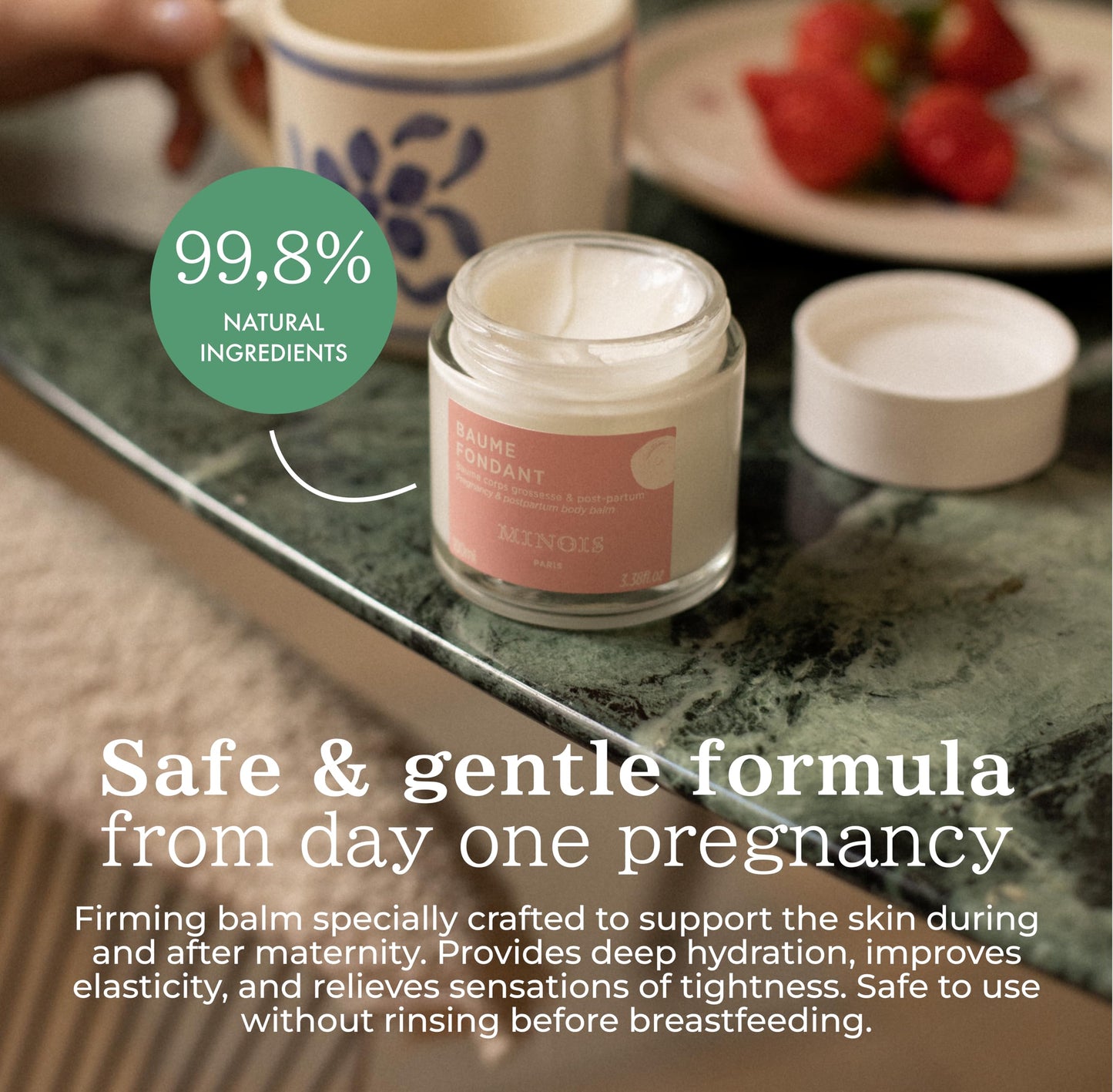MINOIS PARIS Firming Belly Balm – 99.8% Natural Pregnancy Stretch Mark Cream – Belly Butter for Pregnancy & Postpartum – Hydrating, Firming, Gentle Care – Made in France – 3.4 fl oz