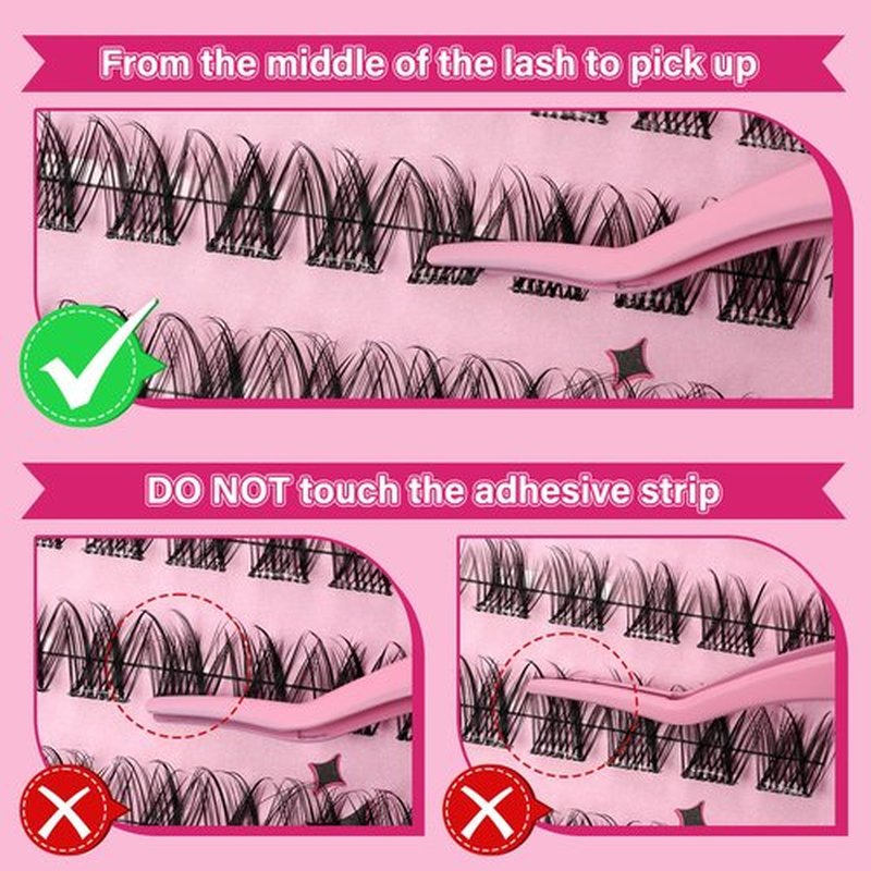 Self Adhesive Eyelashes 40Pcs Lash Clusters Press On Self Stick Lashes Reusable Self-adhesive Eyelash Clusters No Glue No Remover 1 Step Lashes Pre Glued Cluster Lashes Easy to Use(Jasmine,D-8-16mix）