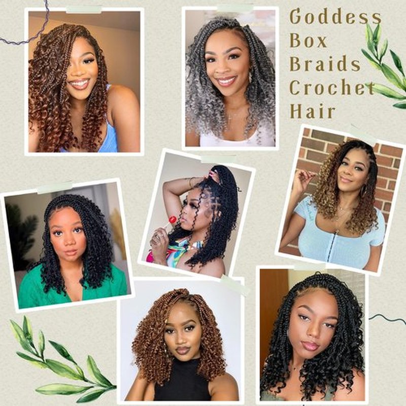 Eerya 8 Packs Boho Box Braids Crochet Hair for Black Women 18 Inch Goddess Box Braids Pre-looped Bohemian Crochet Box Braids With Curly Ends Synthetic Crochet Hair Extensions (18 inch, 1B)