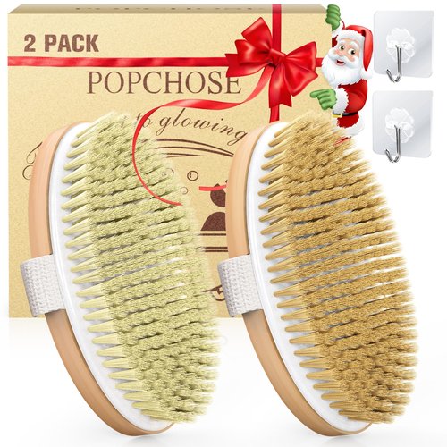POPCHOSE Dry Brushing Body Brush, Natural Bristle Dry Skin Exfoliating Brush Body Scrub for Flawless Skin, Cellulite Treatment, Lymphatic Drainage and Blood Circulation Improvement