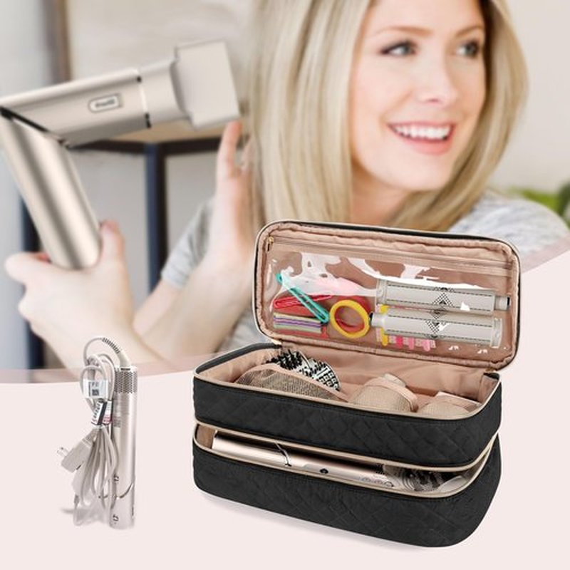 Teamoy Travel Carrying Case Compatible with Shark FlexStyle Styling (HD 435/430),Double-Layer Hair Accessories Tools Storage Bag for Hair Dryer Airwrap Styler and Attachments, Black