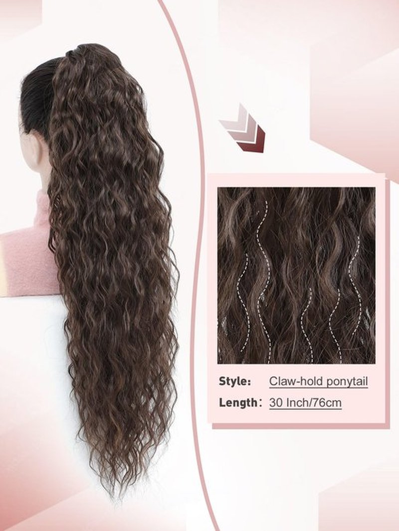 Molefi Ponytail Extension,30Inch Synthetic Hair Extensions Ponytail Chocolate Brown Long Curly Ponytail Hairpiece for Women Claw Clip in Ponytail for Daily Use
