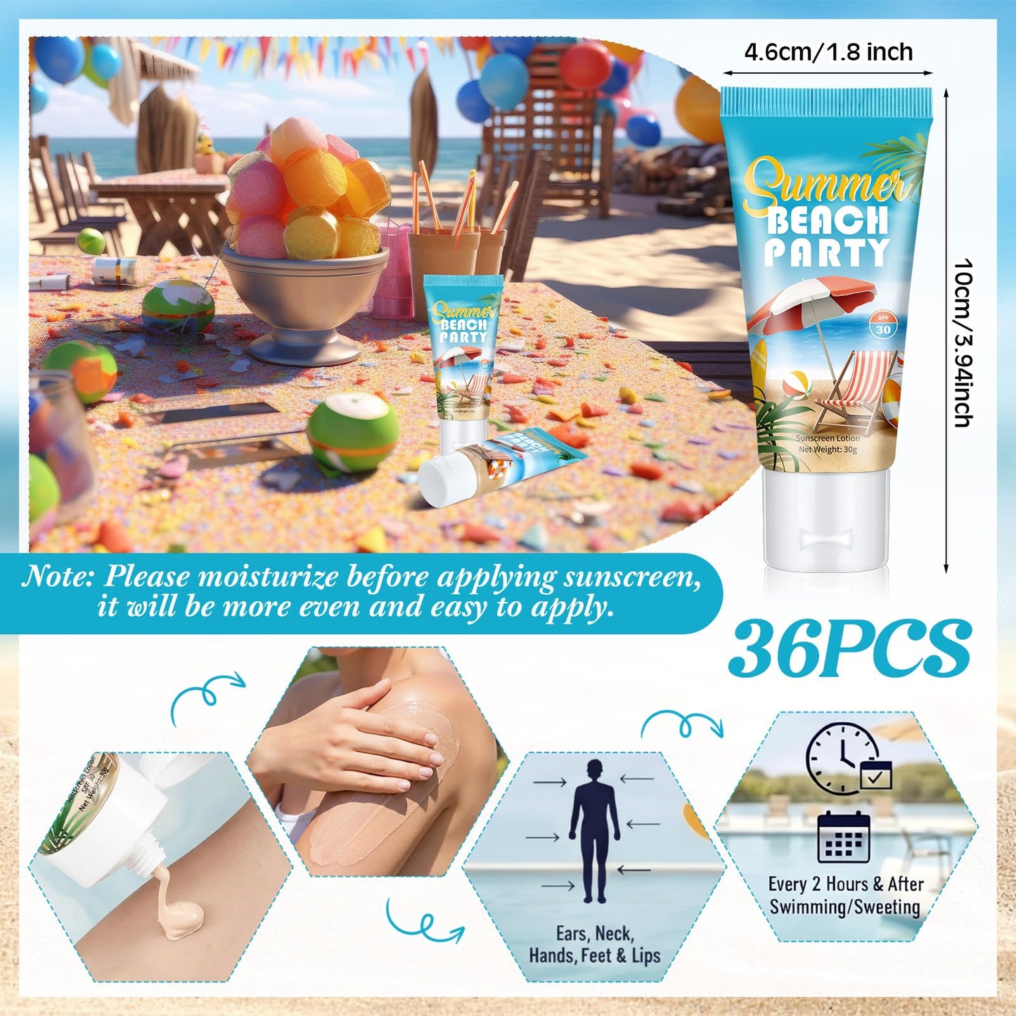 Dansib 36 Pcs Mini Tinted Sunscreen Bulk for Summer Vacation Party Spf 30 Water Resistant Sunscreen Lotion Bulk 1 oz Travel Size for Thank You Gifts Party Supplies (Vacation)