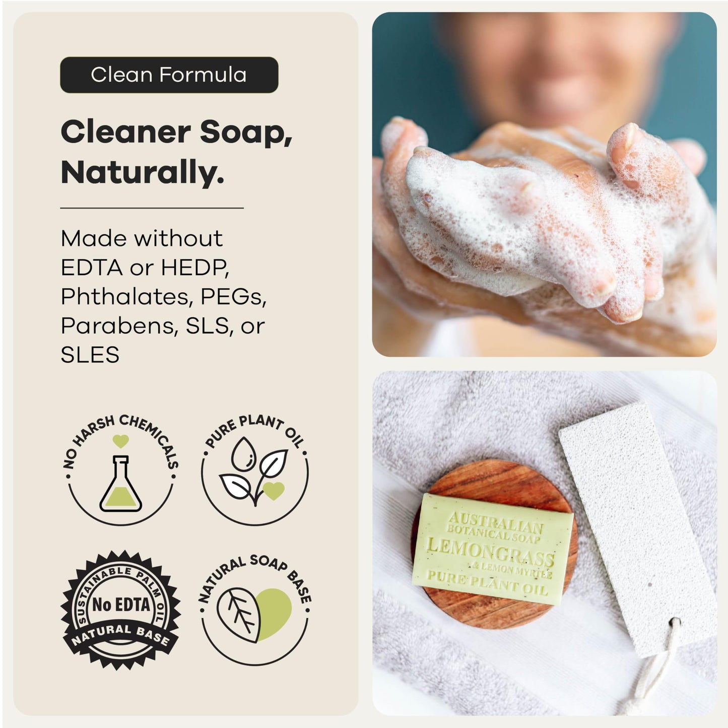 Australian Botanical Soap Lemongrass & Lemon Myrtle – Triple Milled 6.6 oz Bar Soap with Shea Butter, Face Hand & Body Soap Bars, Pack of 4