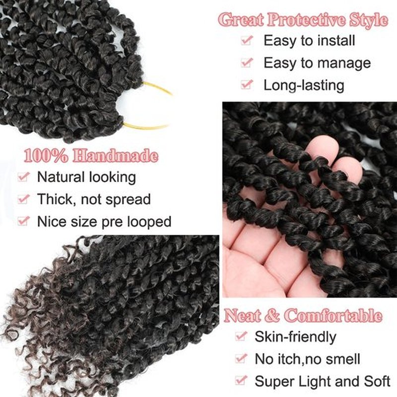 Alrence Passion Twist Crochet Hair 8 Packs Pre twisted Passion Twist Hair For Women Soft Bohe Pre-looped Crochet Braids (14 Inch (Pack of 8), 1B/33)
