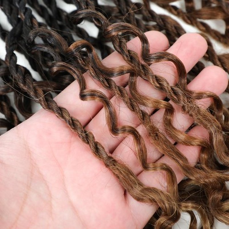 Goddess Twist Braids Crochet Hair With Curly Ends Senegalese Twist Braids Crochet Braids 6 Packs ombre black brown light brown Crochet Synthetic Braiding Hair Extension for Black Women (14inch, 53#)