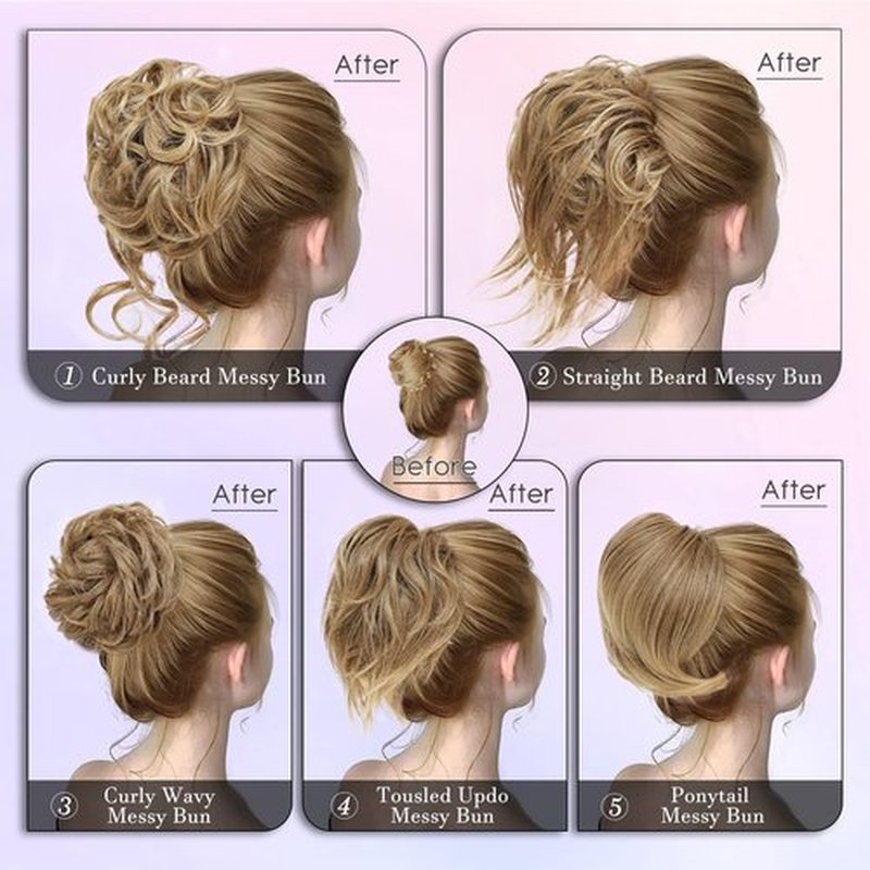 HSLHDI Messy Hair Bun Hair Piece for Women Short Bun Tousled Synthetic Elastic Scrunchies Hairpiece for Women Girls (1-5pcs, 6#-Dark Brown)…
