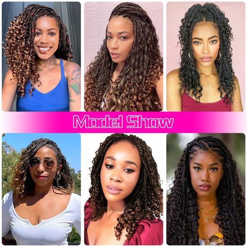 Goddess Box Braids Crochet Hair 14 Inch Boho Box Braids 8 Packs Goddess Box Braids Crochet Hair Bohomian Crochet Braids Hair Synthetic Braiding Hair Extensions Crochet Hair For Black Women