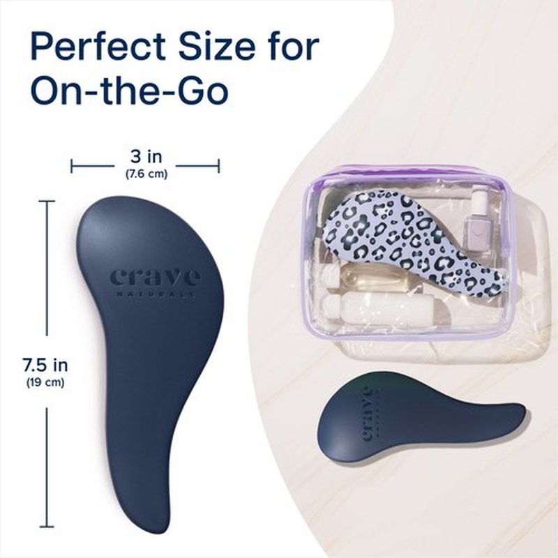 Crave Naturals Glide Thru Detangling Hair Brush for Adults and Kids - Detangler Hairbrush for Curly or Straight, Wet or Dry Hair - Gentle on Tangles Hair Comb - Navy Blue and Blue Cheetah (Pack of 2)