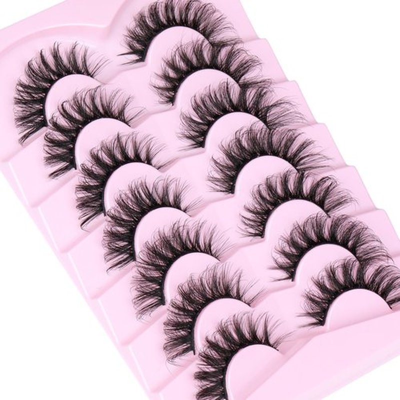 JIMIRE Mink Lashes Fluffy False Eyelashes Volume 6D Cat Eye Lashes 17mm D Curl Strip Lashes Look Like Extensions Fox Eye Fake Lashes 7 Pairs Pack