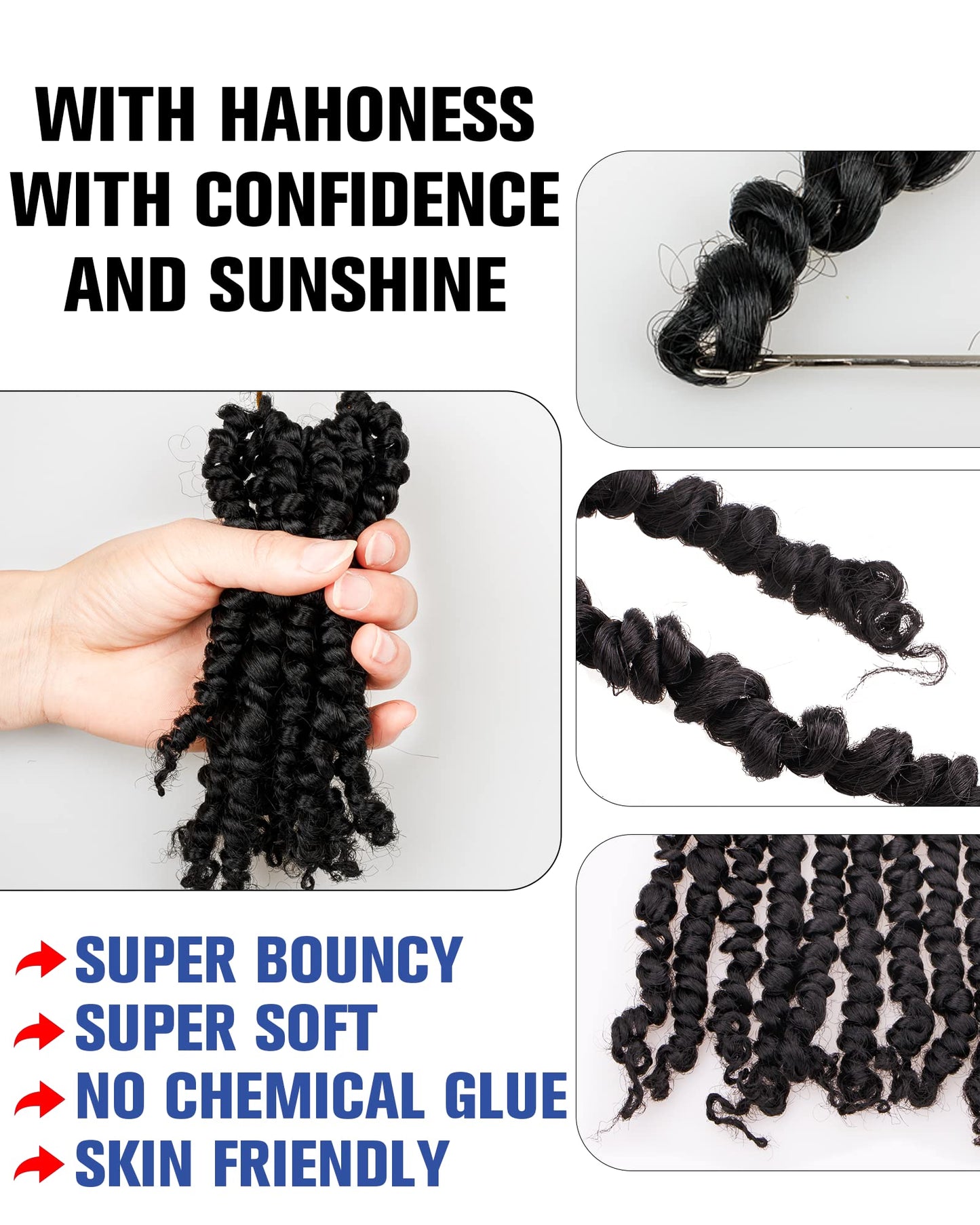 6 Inches 2 Packs Super Short Passion Twist Crochet Hair for Black Women and Kids- Natural Black Pre Looped Pretwisted Crochet Hair,Soft Lightweight Hair Extension Braided by Synthetic Spring Kinky Twist Bohemian Curls(6"-2 Packs,1B)