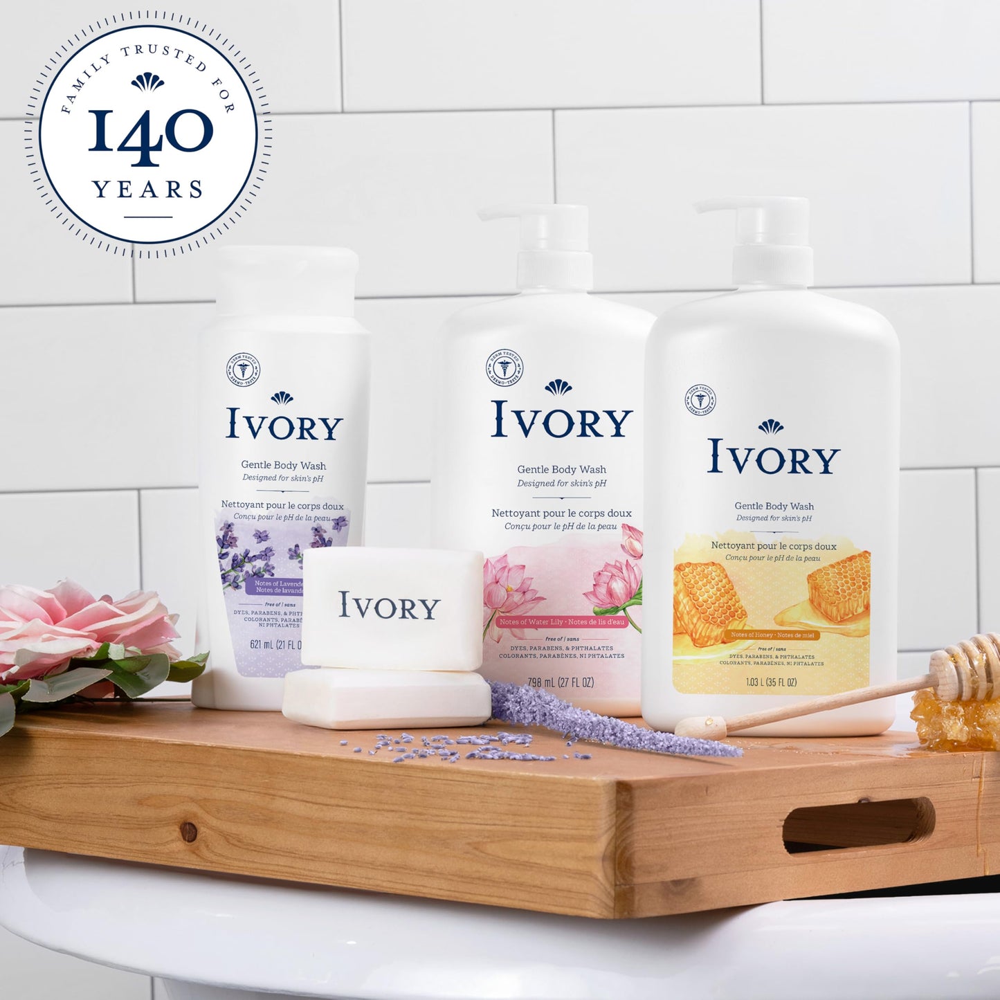 Ivory Body Wash Gentle, Free of dyes, parabens, and phthalates, Honey Scent, 35 oz (Pack of 4)