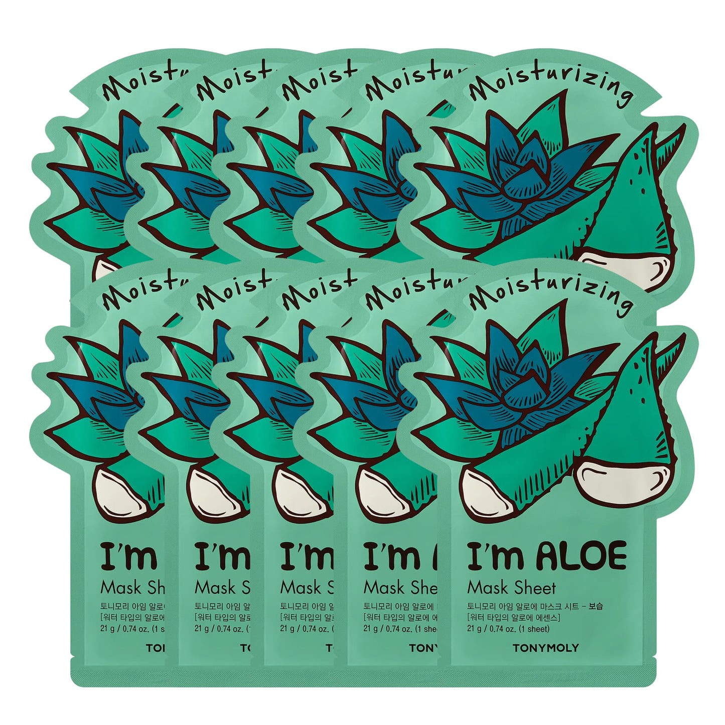 TONYMOLY I’m Aloe Sheet Mask 10-Pack – Korean Skincare Face Masks for Hydrating, Moisturizing & Vitamin-Infused Care – Soothes, Refreshes & Nourishes Skin