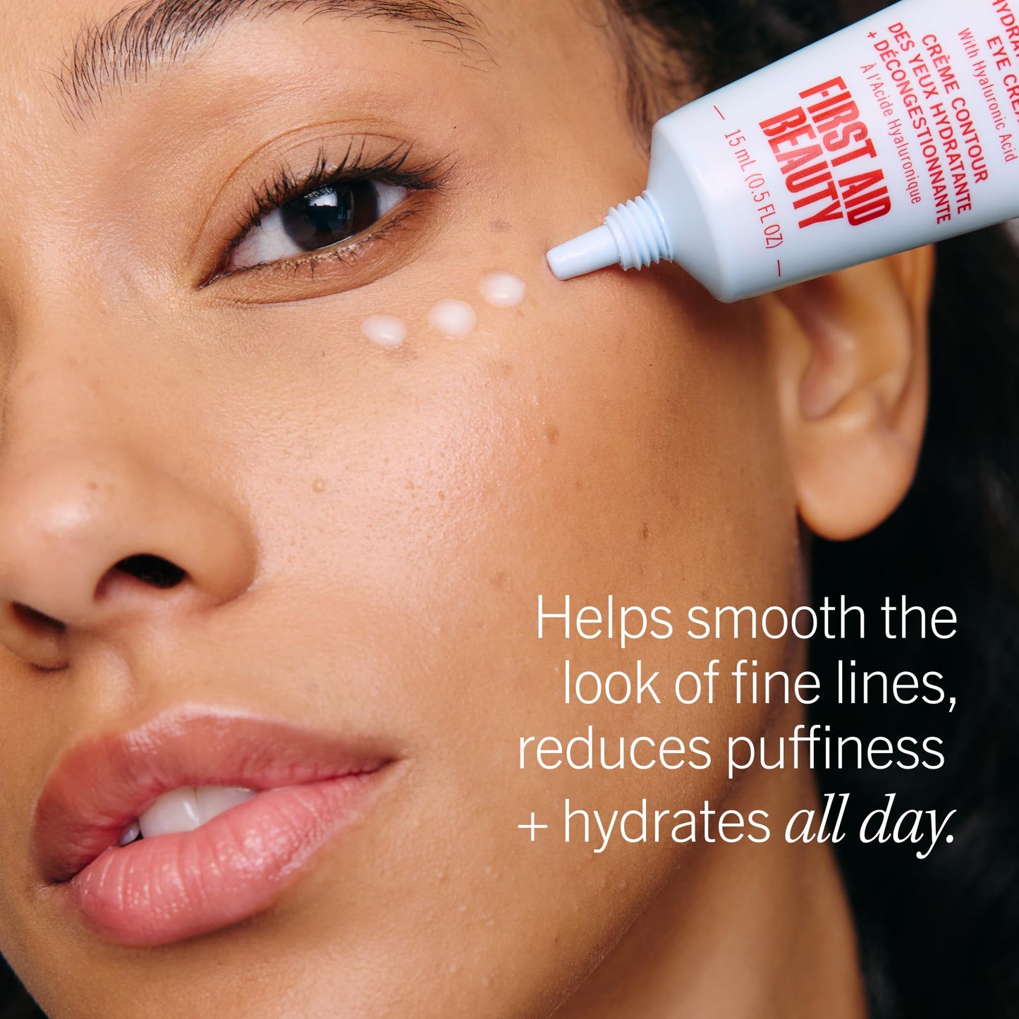 First Aid Beauty Hydrate + Depuff Eye Cream with Hyaluronic Acid + Caffeine, Fragrance Free Eye Moisturizer, Reduce Appearance of Fine Lines, Wrinkles & Puffiness, Sensitive Skin Safe, 0.5 oz