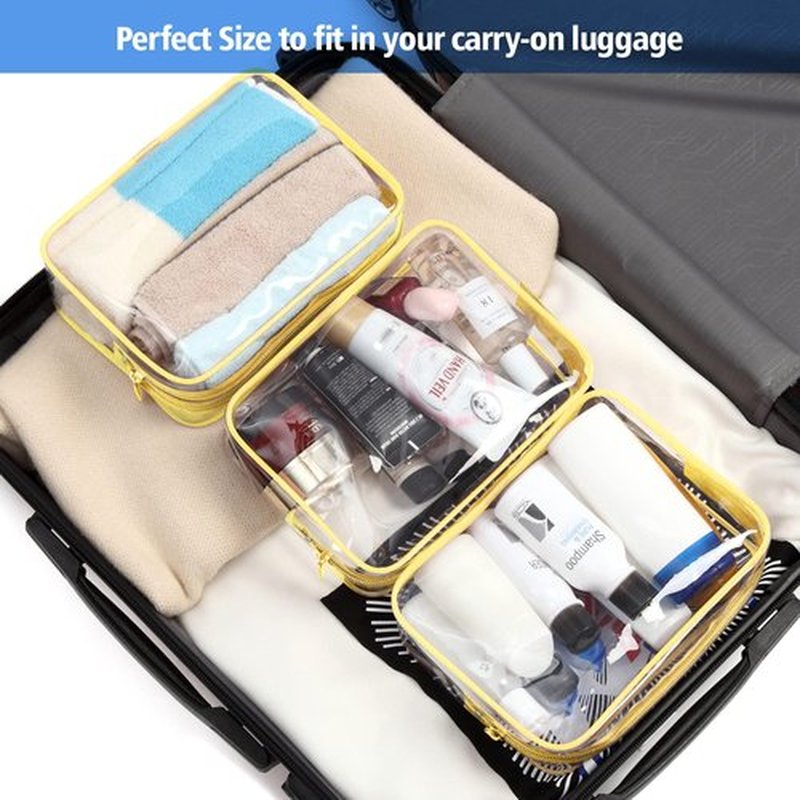 PACKISM Clear Makeup Bags - 2 Pack Quart Size Travel Bag TSA Approved Clear Travel Bags for Toiletries, Clear Cosmetic Bags Carry on Clear Toilety Bag TSA Approved Toiletry Bags, Yellow