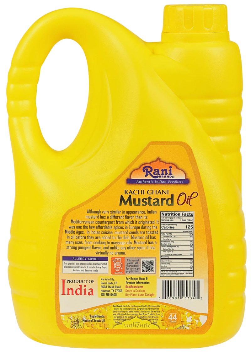 Rani Mustard Oil (Kachi Ghani) 67.6 Ounce (2 Liter) NON-GMO | Gluten Free | Vegan | 100% Natural | Kosher