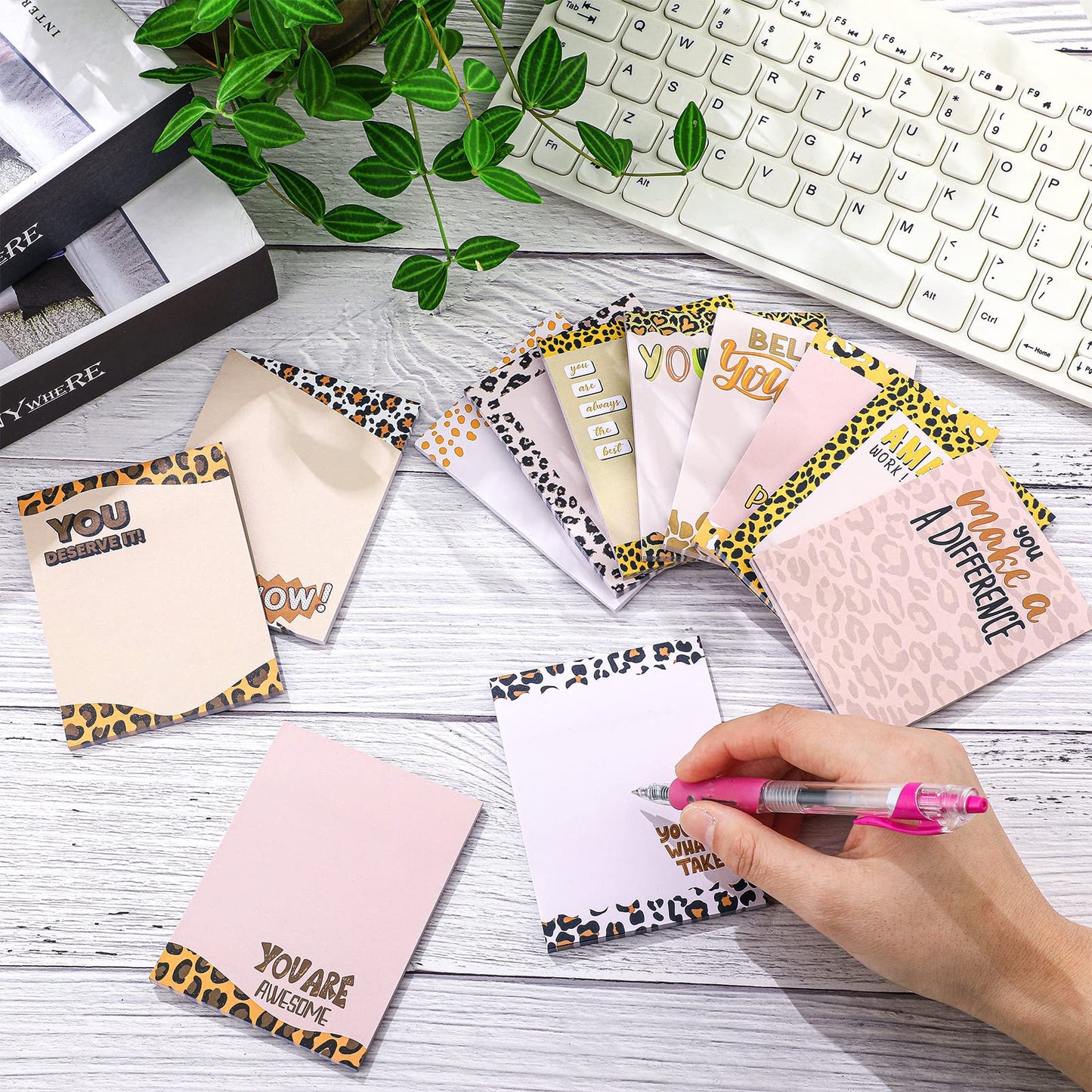 12 Pieces Empowering Sticky Note Pads 3" x 4" Motivational Educator Sticky Notes Inspirational Self Stick Note Pad Funny Sticky Notepad Appreciation Gifts for Teacher Office Student (Leopard)