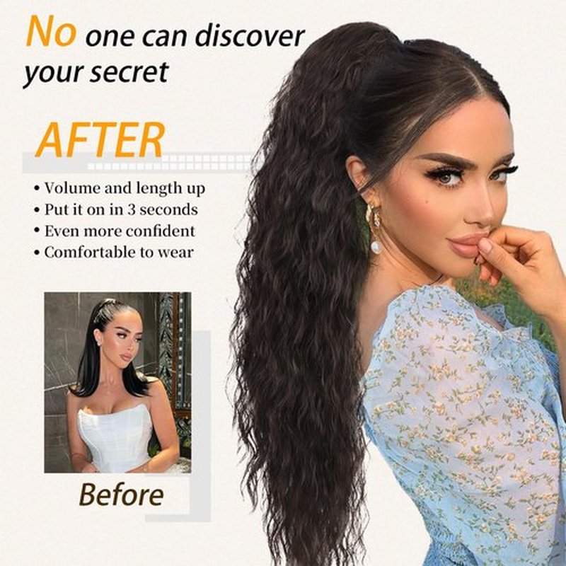 ORSUNCER Ponytail Extension Claw 30" Curly Pony Tail Clip in Claw Hair Extensions Fluffy Natural Looking Synthetic Hairpiece for Women Chocolate Brown Highlight
