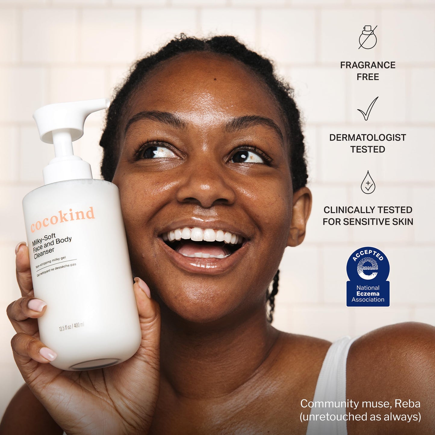 Cocokind Milky-Soft Face and Body Cleanser, Hydrating Facial & Body Wash for Sensitive Skin, Gentle Cleanser with Ceramides, Fragrance-Free & Clinically Tested, 13.5 oz