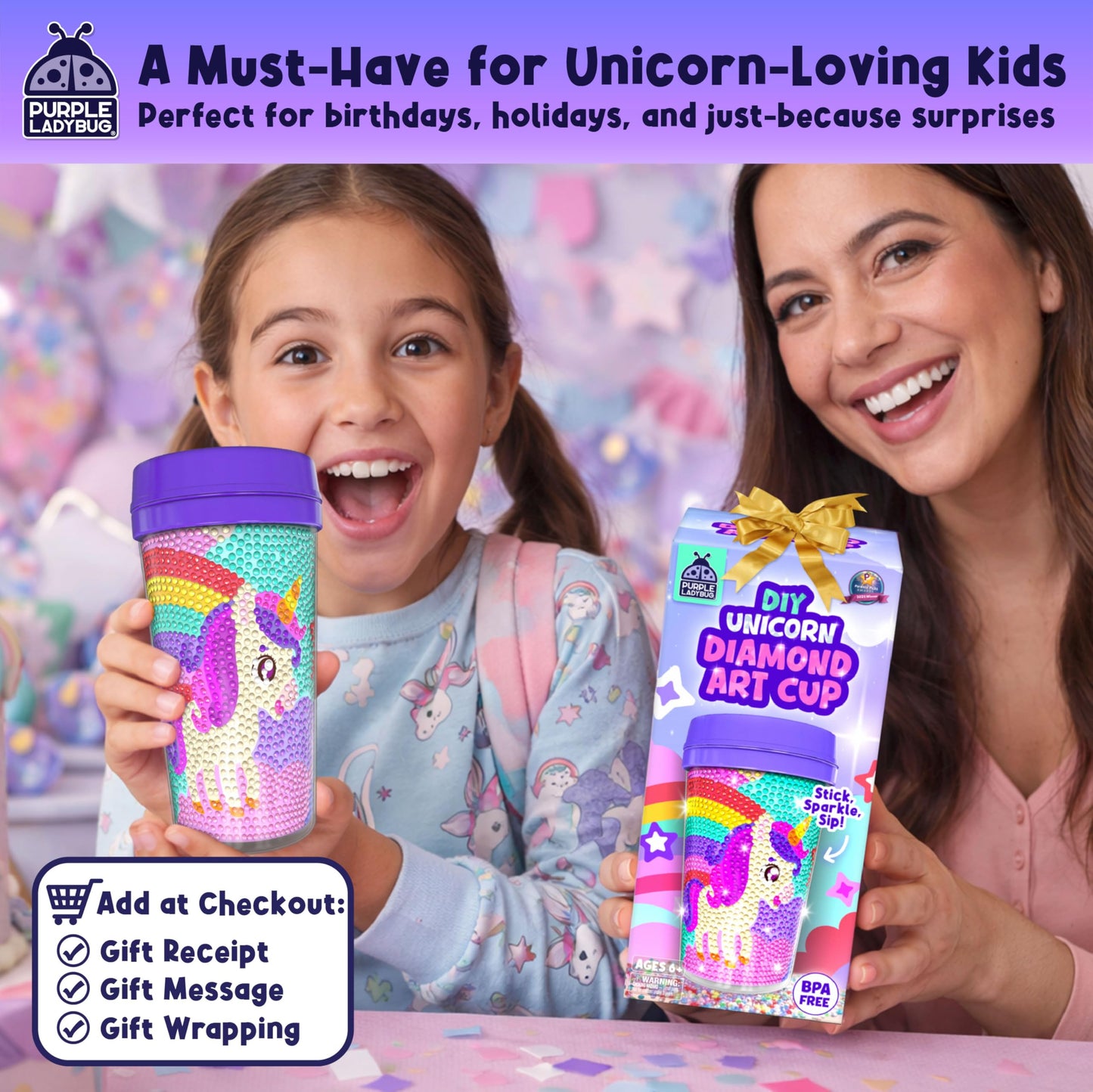 Unicorn Diamond Art Kits Girls Cup - Diamond Arts Kits for Kids - DIY 5D Gem Art Tumbler - 16 oz Unicorn Water Bottle - Arts and Crafts for Kids Ages 6-8, Birthday Gifts for 7 8 10 11 12 Year Old