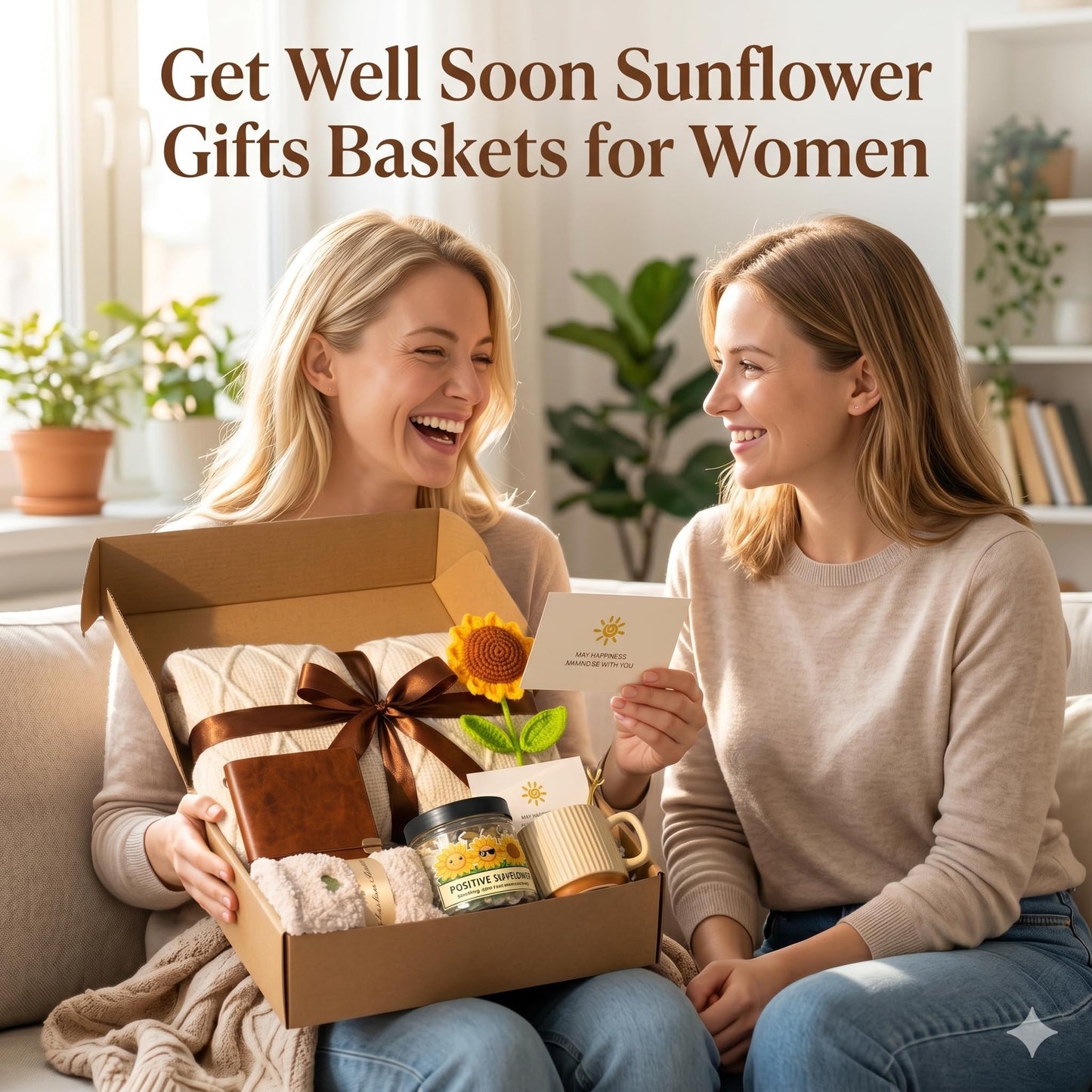 Get Well Soon Gifts for Women,Sending Sunshine Sunflower Birthday Gift with Affirmation Cards, Mental Health, After Surgery Self Care Package, Thinking of You Gift Baskets for Mom Best Friend Sister