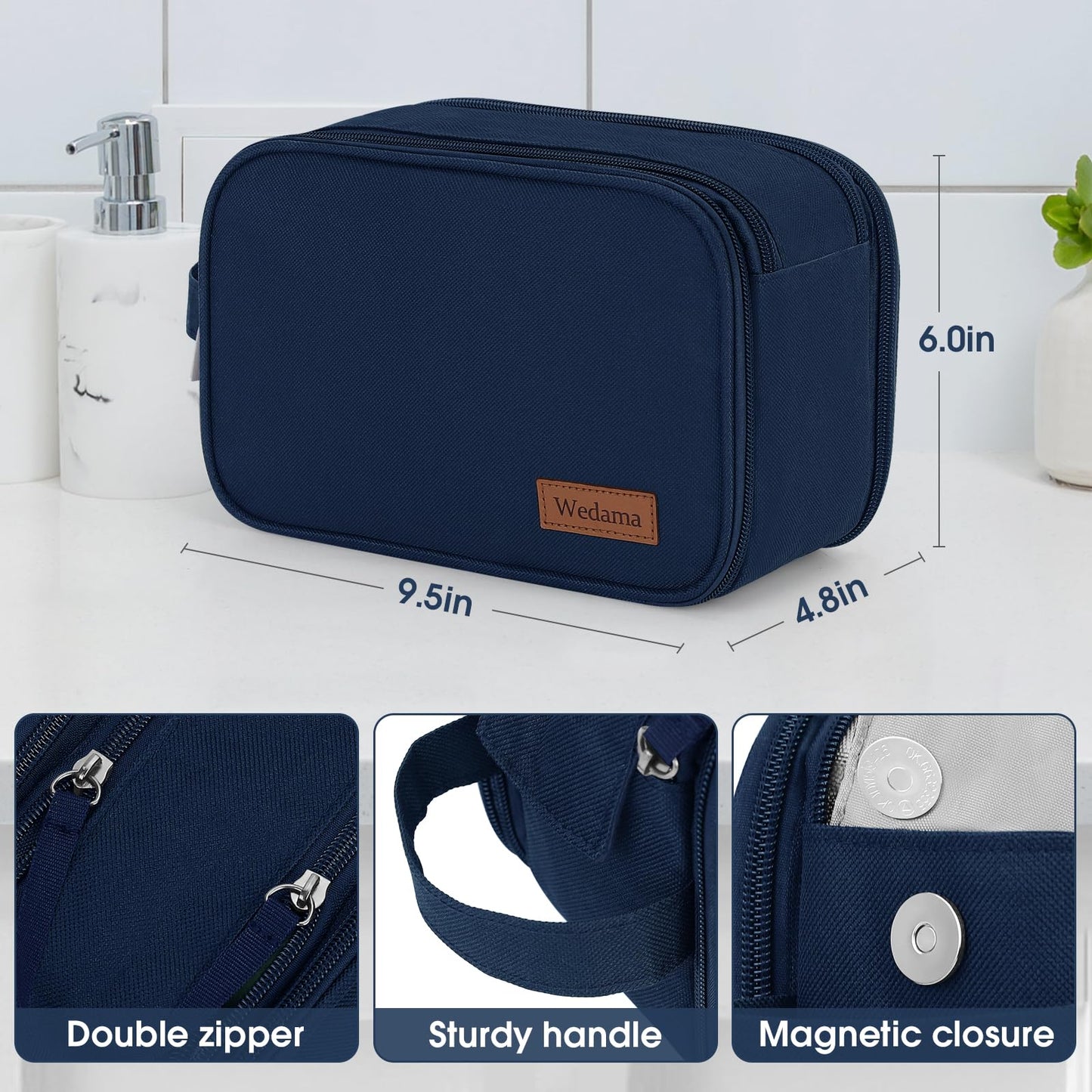 Wedama Toiletry Bag for Men, Handheld Travel Bag, Waterproof Toiletries, Thickened Polyester Dopp Kit, Toiletries Business Trips and Camping, Blue
