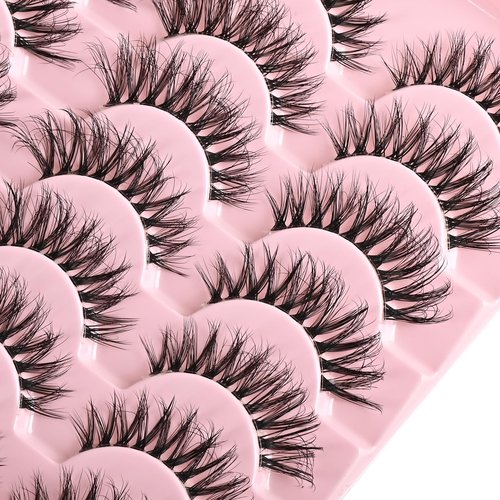 FARRED Clear Band Lashes 14 Pairs Natural Eyelashes Short Cat Eye Lashes Wispy Lashes Natural Look Fluffy False Eyelash Faux Mink Eye Lash Small Strip Pestañas Pack for Daily Makeup (F16 | 8-15 mm)