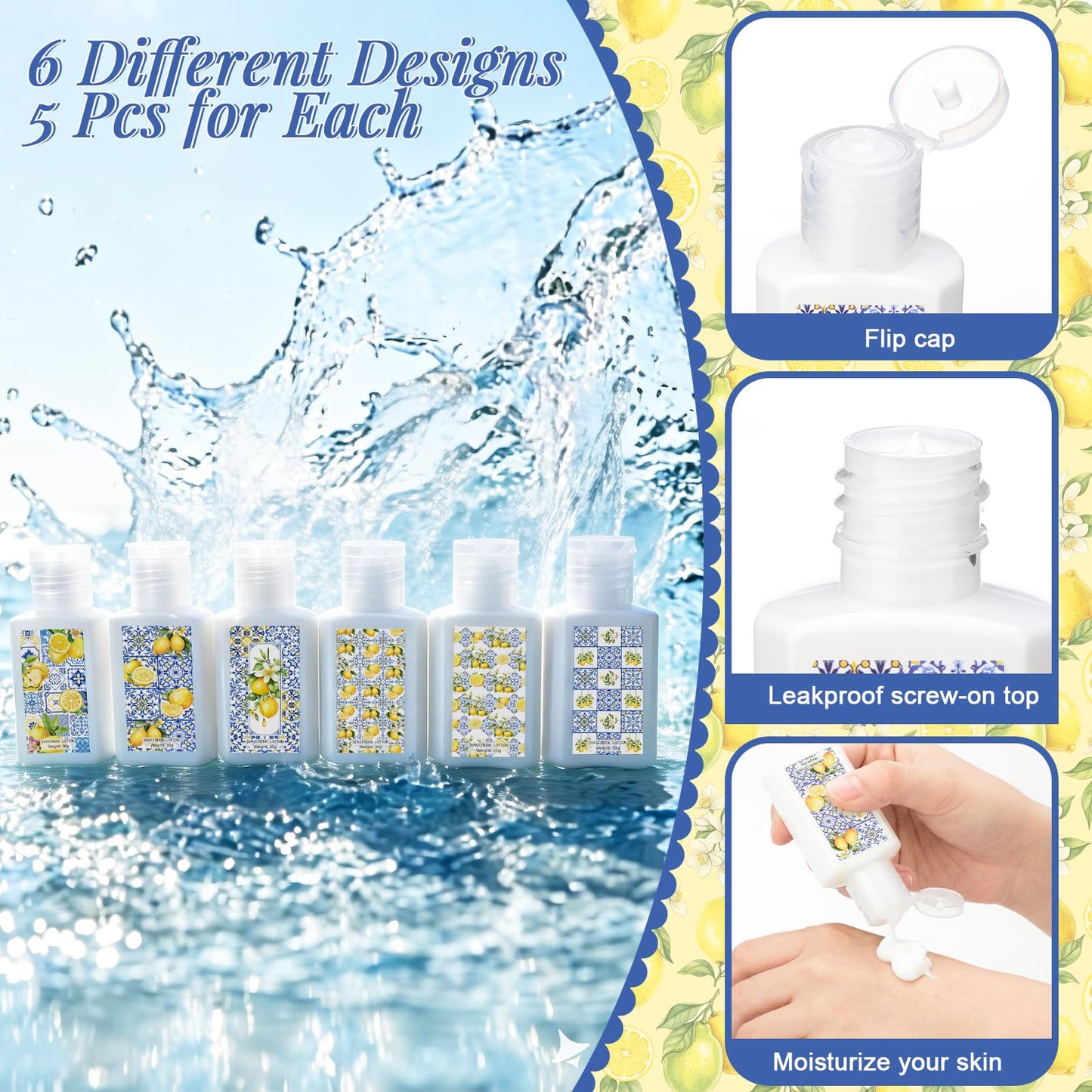 Demissle 30 Pcs Mini Sunscreen Bulk Travel Size 1 oz Lemon Party Favors Capri Lemon Sunscreen Lotion Spf 30 for Wedding Bridal Bachelor Shower Italian Holiday Souvenir Birthday Party