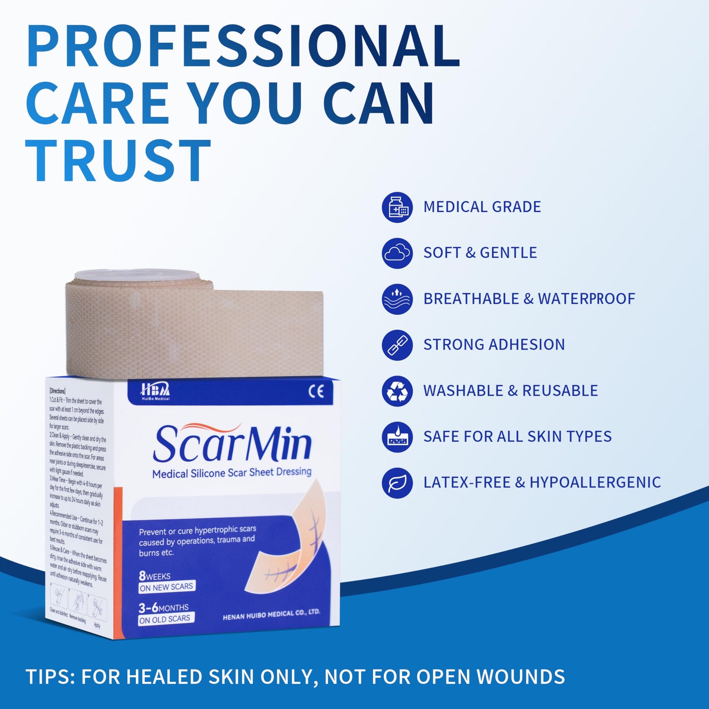 HBM Medical Grade Silicone Scar Tape, Scar Silicone Strips,Silicone Scar Sheets for Surgical Scars, C-Section, Keloid, Burn, Acne, Reusable Scar Removal Tape for Old & New Scars (4 x 150 cm)