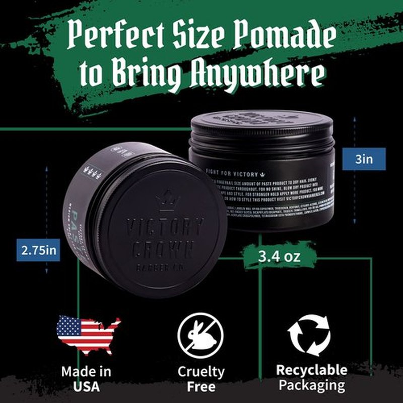 Victory Crown Paste Pomade for Men - Low Shine - Men's Styling Hair Gel & Cream for Natural Texture Hairstyles - Easy to Restyle - Waterbased Hair Paste Pomade - Non Greasy - 3.4oz