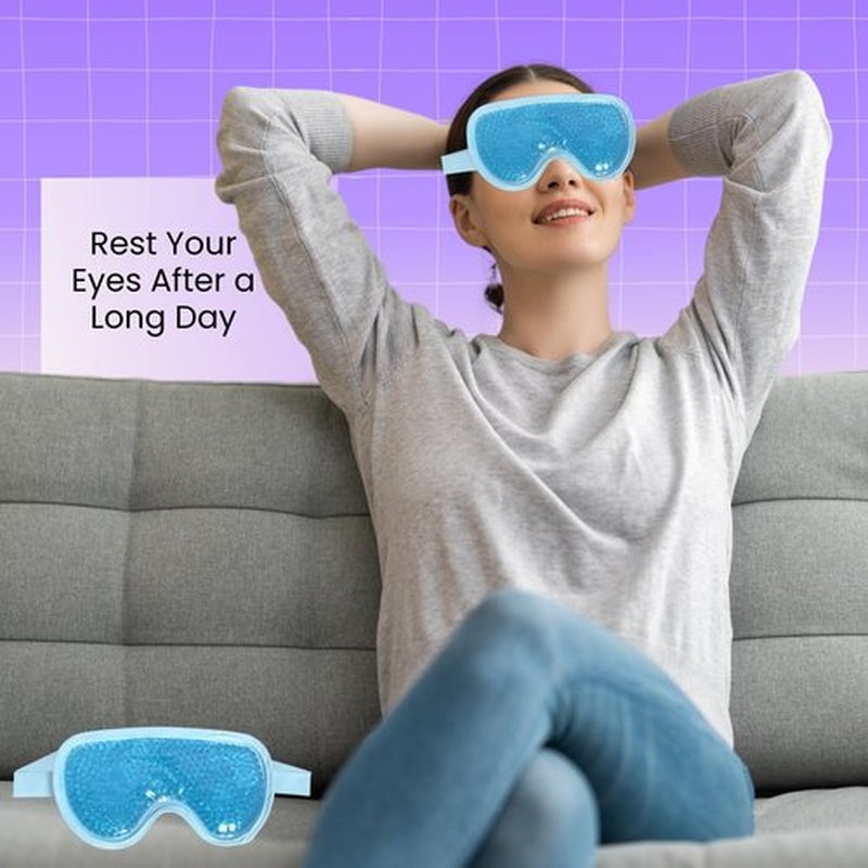 Cooling and Heating Gel Bead Eye Mask - Reusable Eye Mask with Cooling Gel for Puffiness, Migraines, Headaches & Post-Surgery Relief - Cold Eye Mask for Puffy Eyes & Relaxation (Blue)