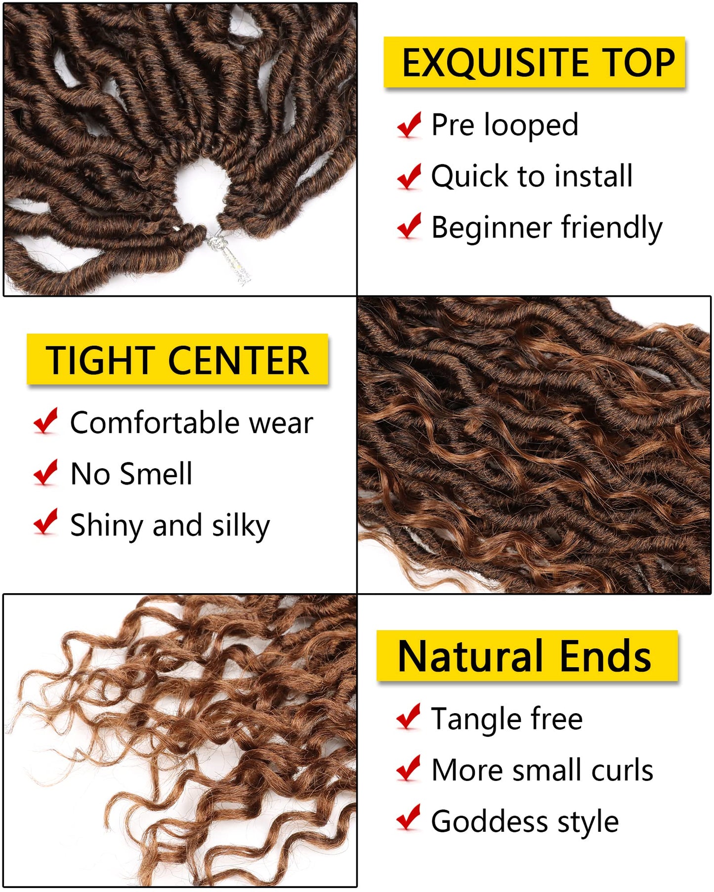 Faux Locs Crochet Hair 22 Inch, 7 Packs Goddess Fauxs Locs Crochet Hair For Black Women, Pre Looped Crochet Braids（22 Inch, 7 Packs, T1B30）
