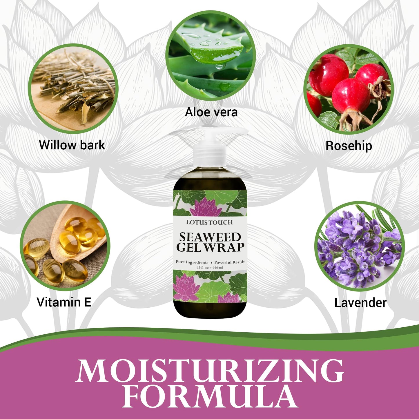 Lotus Touch Seaweed Gel Showerless Body Wrap Sea Kelp & Klamath Blue-Green Algae to Hydrate & Detoxify - Aloe Vera Oil, Vitamin E & Lavender - Excellent Results With or Without a Wrap - 1 Gallon