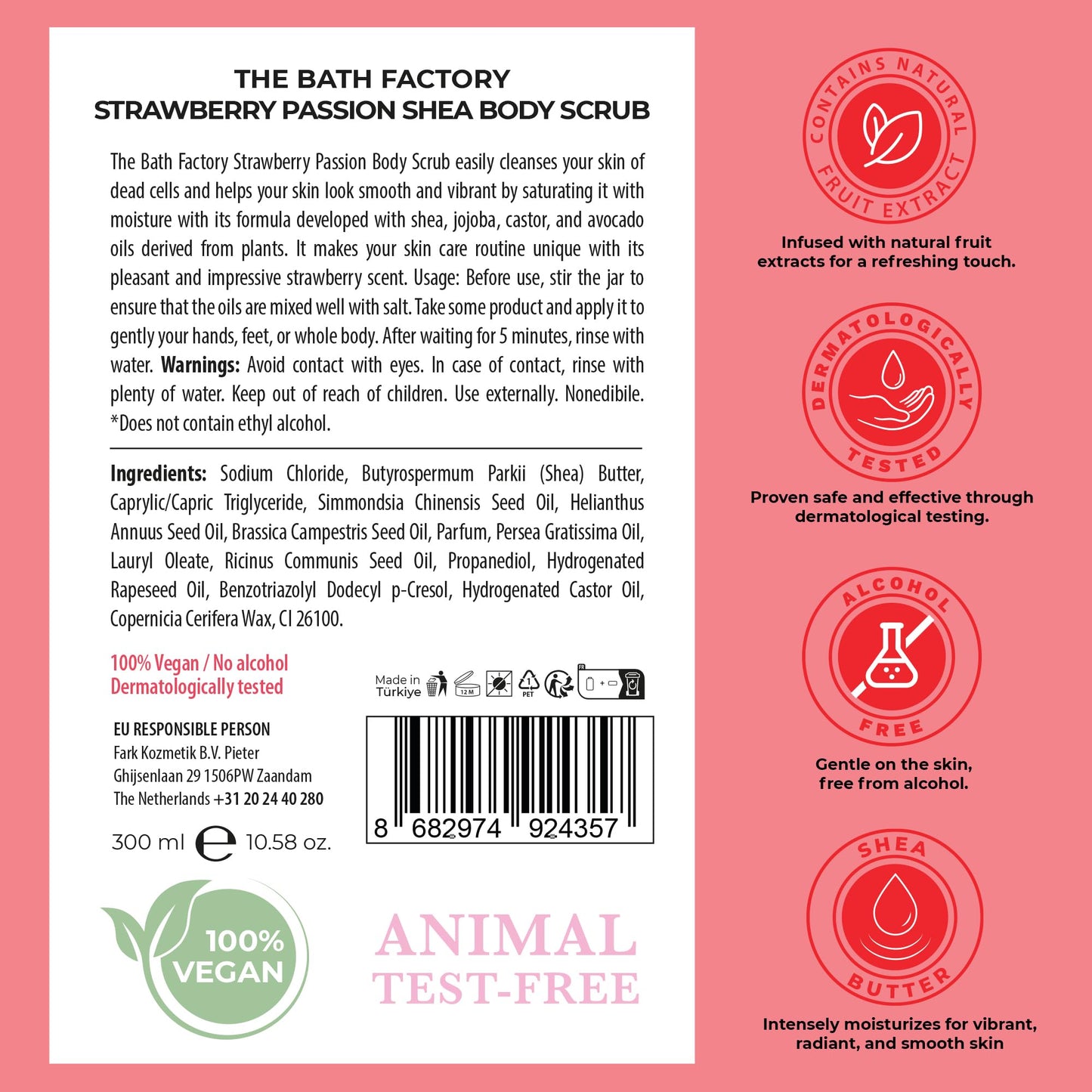 The Bath Factory Body Scrub Exfoliator, Vegan Body Scrub with Shea Butter, Jojoba, Baobab & Avocado Oils, Exfoliating Scrub and Shower Exfoliator Scrub for Smooth, Soft-Feeling Skin