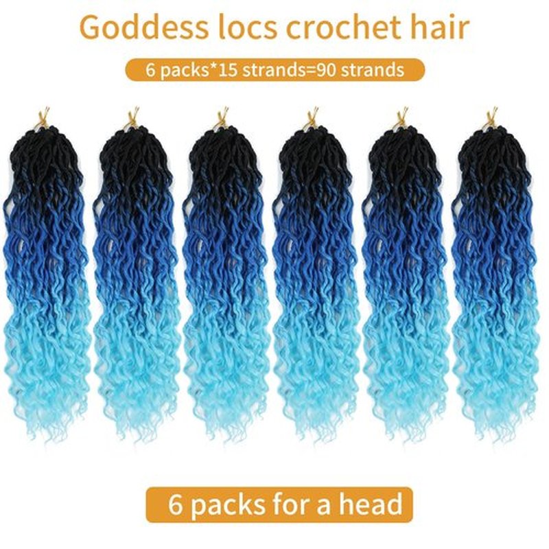 Ombre Crochet Hair Faux Locs 18 Inch 6 Packs Goddess Locs Crochet Hair for Black Women Pre Looped Crochet Locs with Curly ends(18 Inch,6 Packs,1B/Sapphire/Blue)