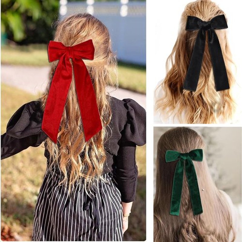2PCS Velvet Hair Bows, Hair Ribbon Clips Big Fall Alligator Clips Hair Accessories for Women Girls (Brown)