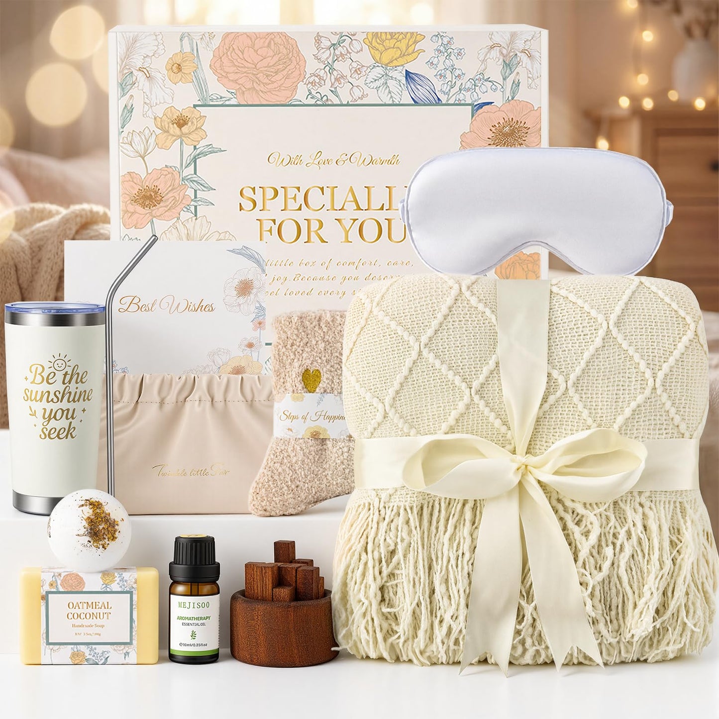 Birthday Gifts for Women, Get Well Gift Baskets for Women, Care Package Self Care Gift Box Thinking of You Inspirational Valentines Day Gift Set for Her Wife Firends, Beige
