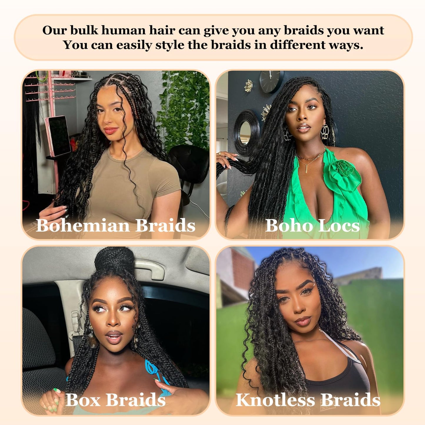 Human Braiding Hair for Boho Braids 2 Bundles 110g 22 Inch Deep Wave Bulk Human Boho Hair for Braiding No Weft Bundle 100% Brazilian Virgin Hair Extensions Curly Human Hair for Boho Knotless Braids