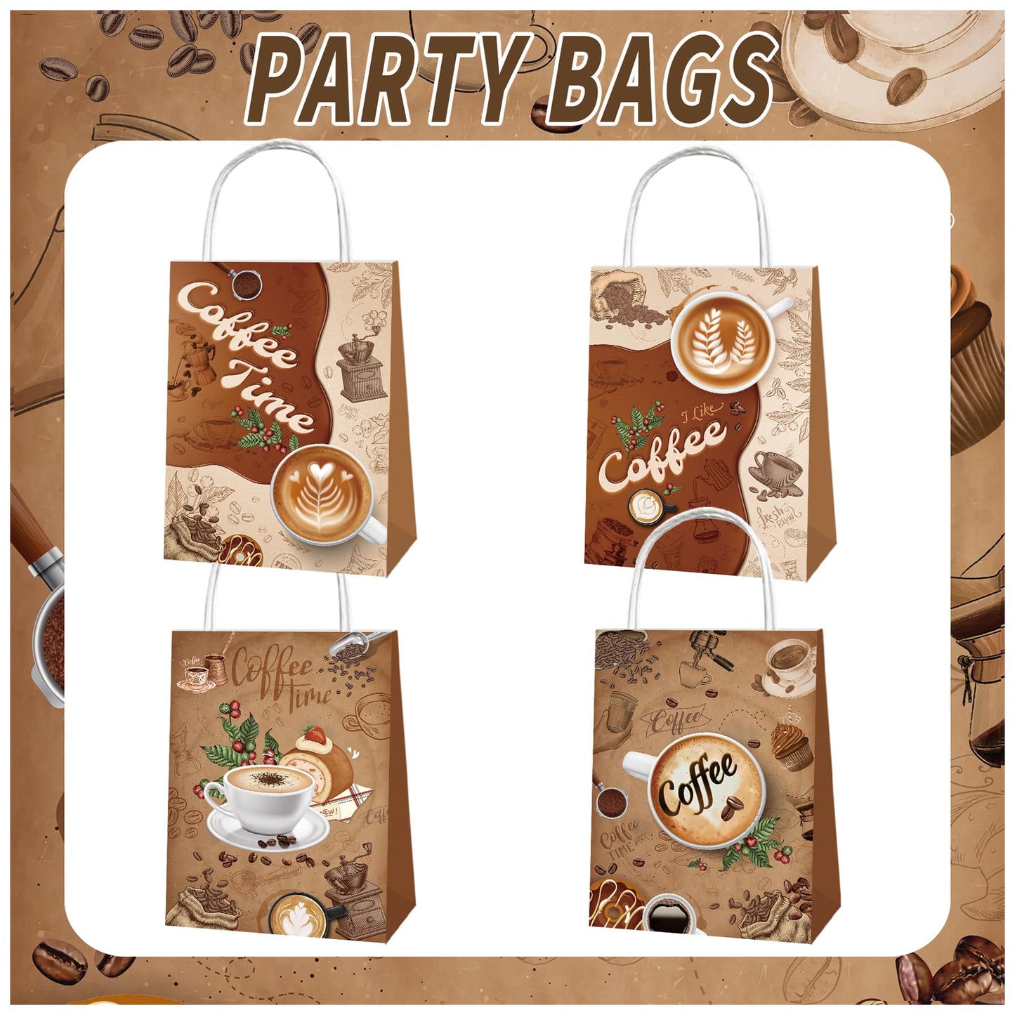 SWZMBFA 12 Pcs Coffee Party Bags Coffee Party Decorations Portable Gift Candy Goodie Treat Paper Bags for Birthday Supplies