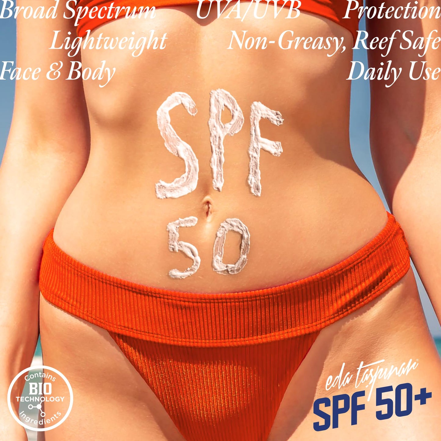 Eda Taspinar Travel Size SPF 50+ Sunscreen Lotion | Broad Spectrum UVA/UVB Face & Body Sunscreen | Moisturizing Vitamin E Formula for Sensitive Skin | Sun Tan Lotion | (50 ml/1.7 fl oz) 2 Pack