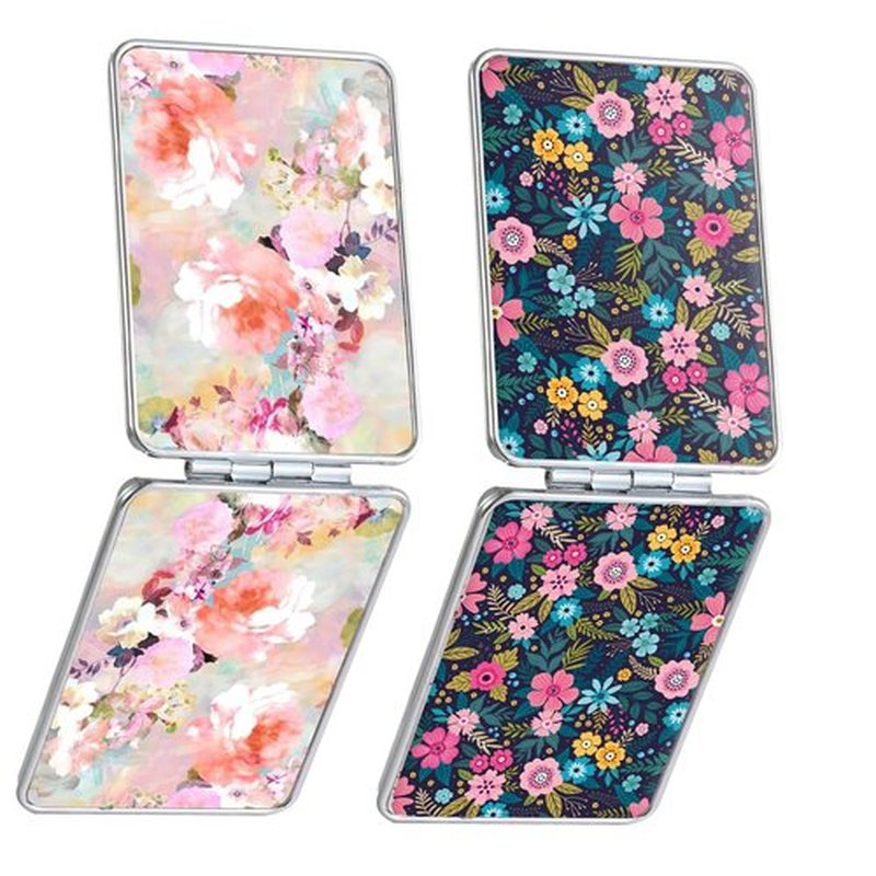 dcdcee Pocket Mirror, Small Travel Mirror with Magnification, Portable Double-Sided Magnifying Cosmetic Mirror for Daily (2 Flowers)