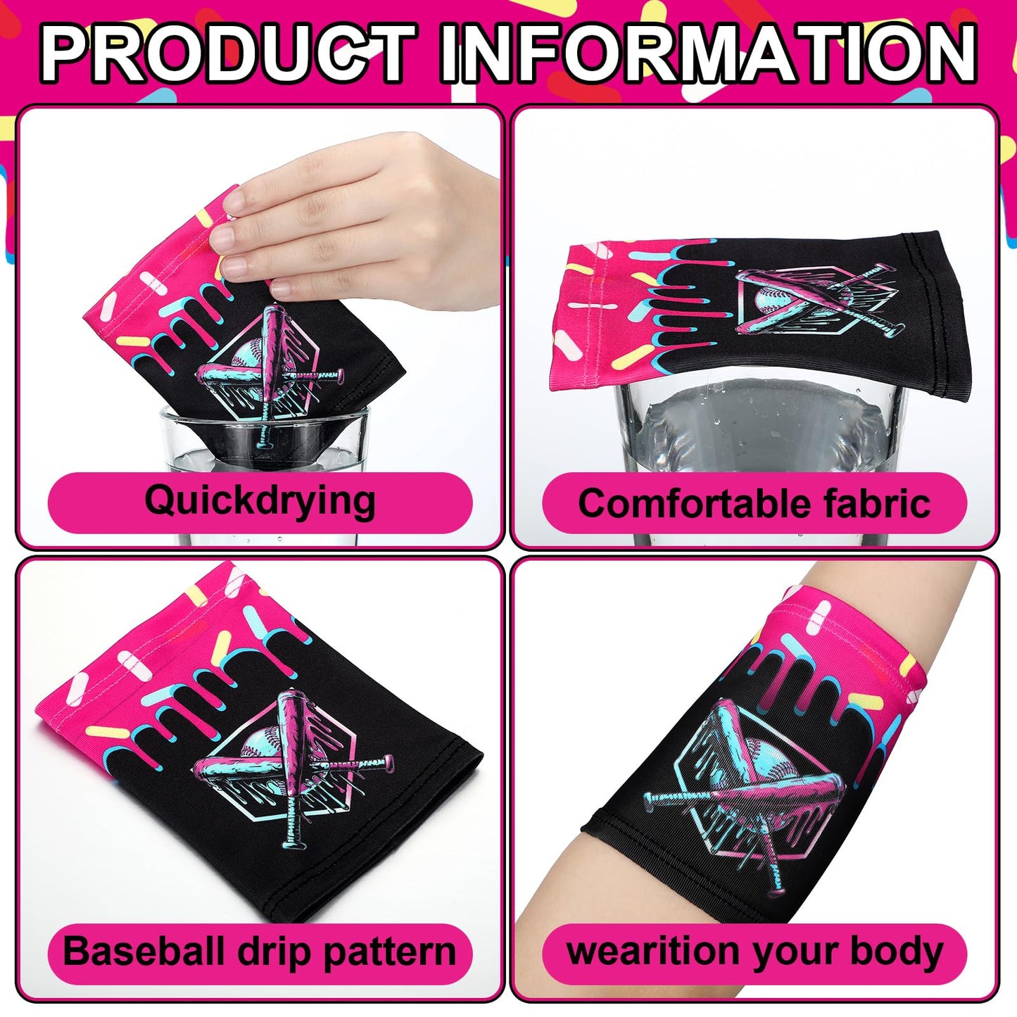 18 Pair Baseball Ice Cream Drip / 67 Meme Themed Wristbands Sports Cooling Non Slip Wristbands Gift for Sport Baseball Team Ball Lovers Players Sport Gym Party Favors (Cross Baseballs)