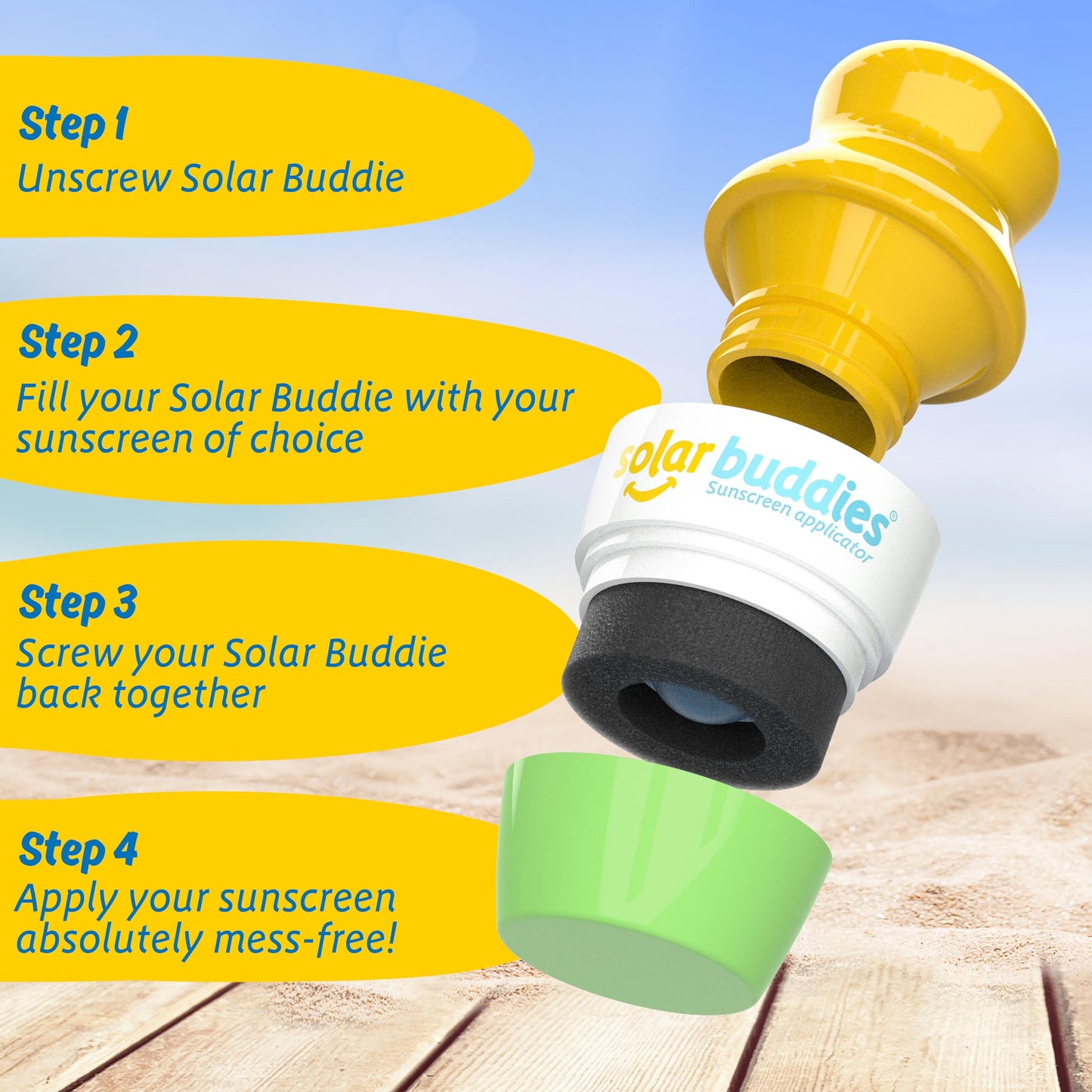 Solar Buddies Sunscreen Applicator - Blue & Green Duo - BPA-Free Refillable Roll on Sponge Sunscreen, Suncream & Lotion Applicator For Kids, Adults & Families - Holds 3.4fl oz, Perfect Size for Travel