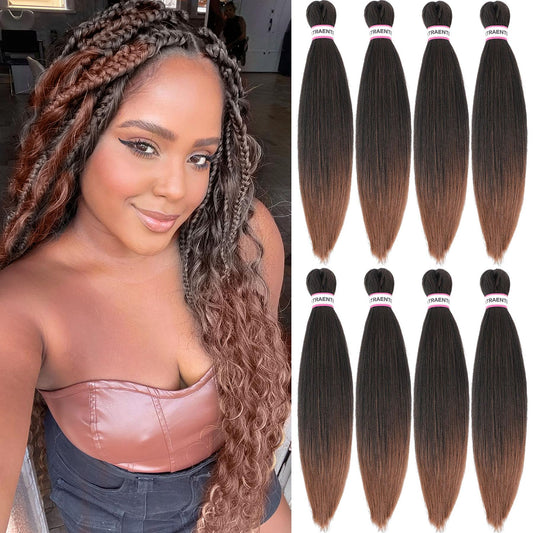 Braiding Hair Pre Stretched 20 Inch 8 Packs Brown Ombre Braiding Hair For Women Knotless Box Braids Hair Extension Yaki Texture Hot Water Setting Variety Styles Braiding Hair（20" T1B/30#)