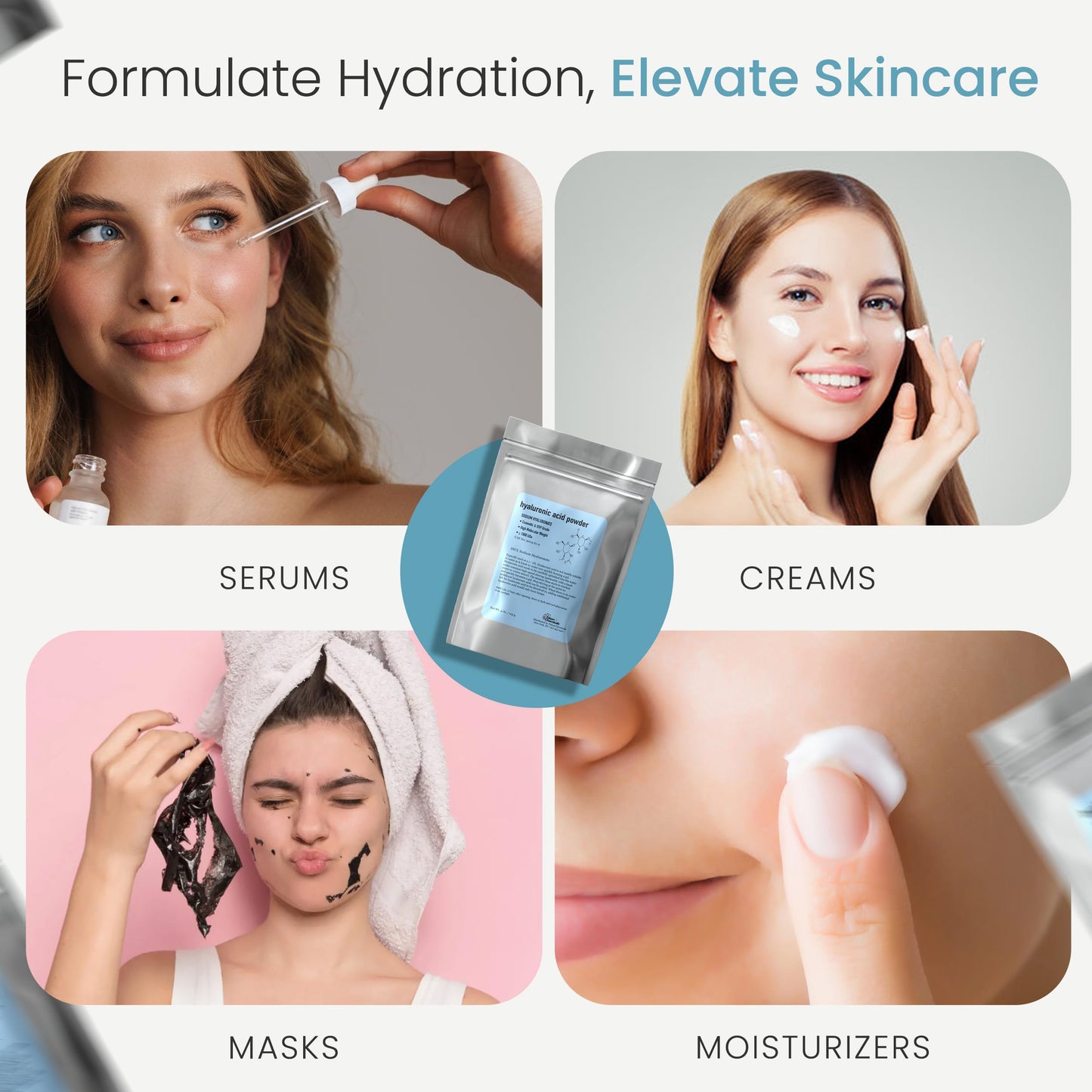 Talsen Chemicals Pure Hyaluronic Acid Powder (1 oz. / 28 grams) 1800 kDa+ Natural Cosmetic Grade, Hyaluronic Acid High Molecular Weight Powder, DIY Serums
