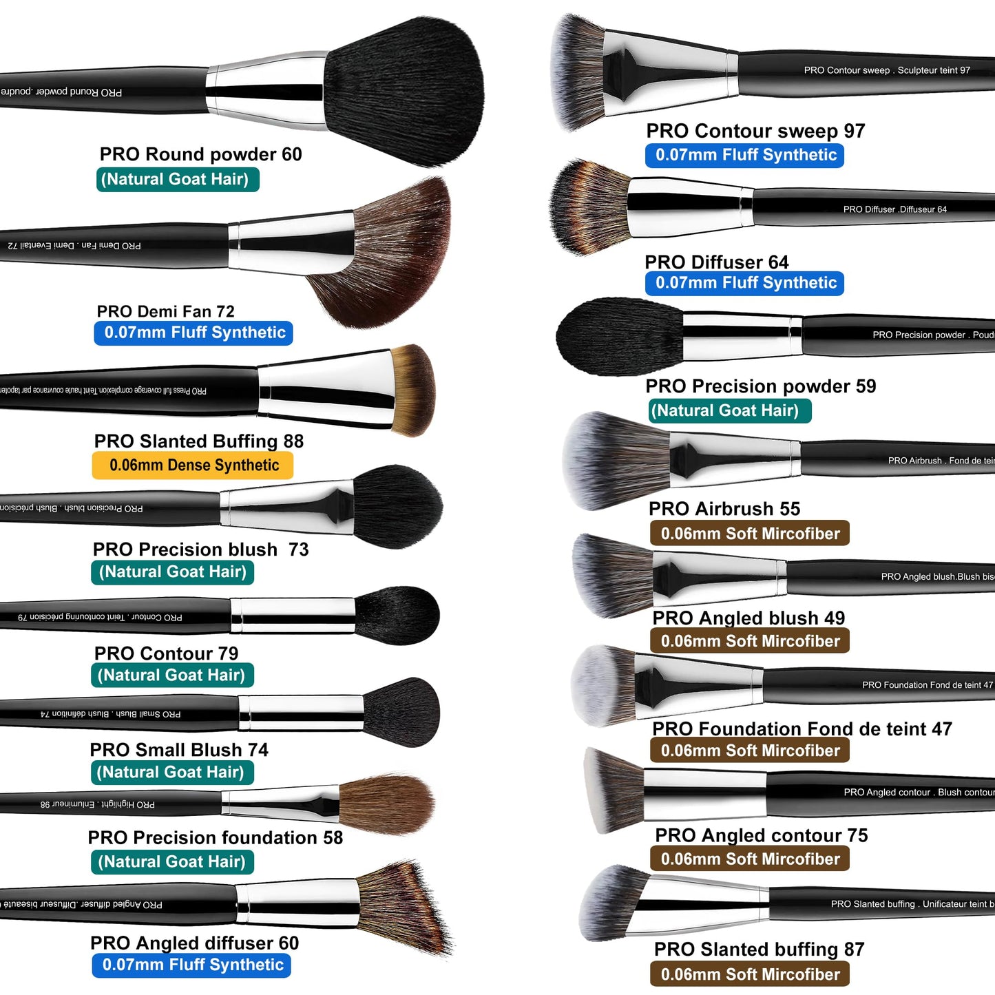 Bueart Design 36Pcs PRO Grade Natural Goat Hair Pony Bristles Makeup Brushes Set with Super Holder Professional-Grade Precision & Luxury Brush for beauty enthusiasts&professionals Makeup Artist