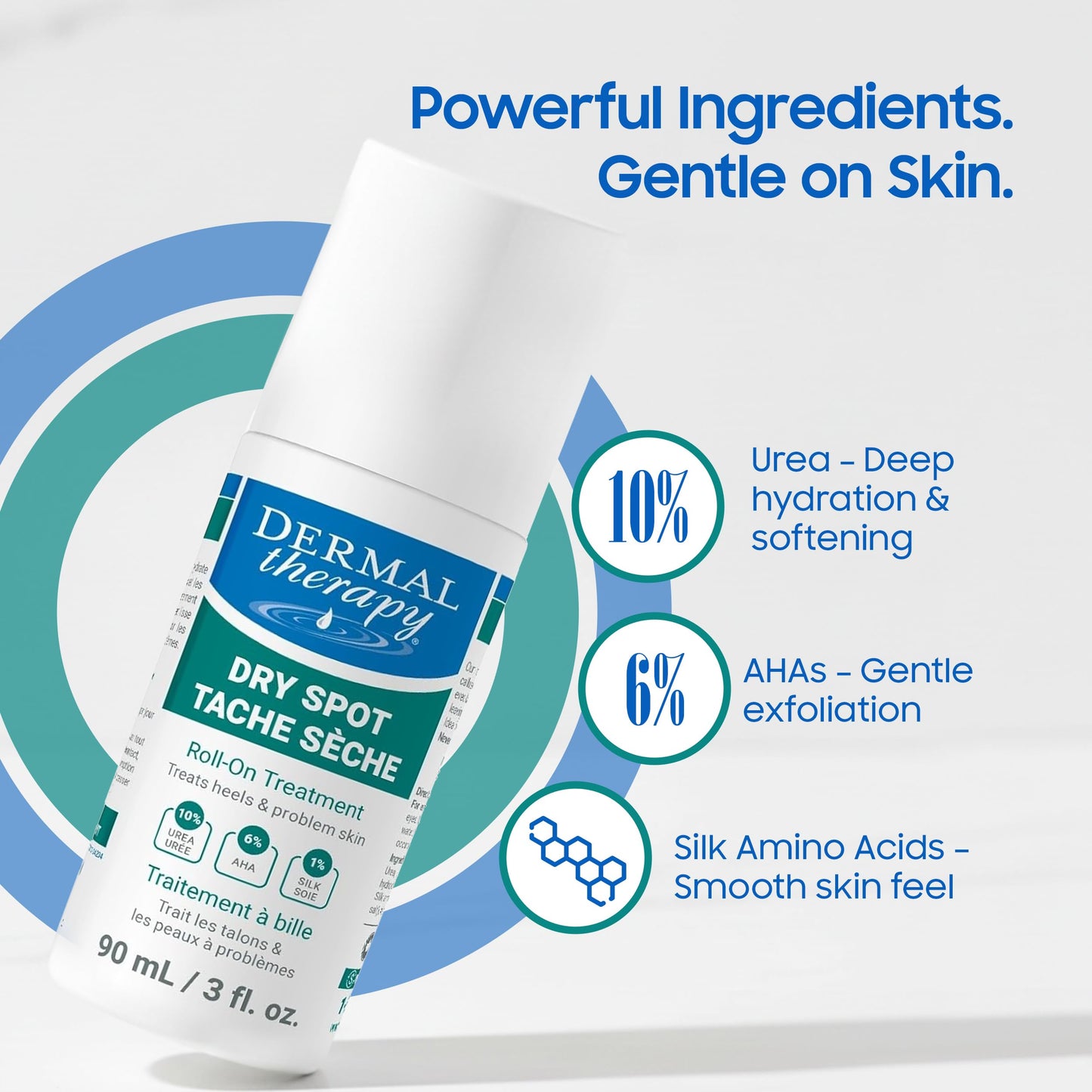 Dermal Therapy Dry Spot Treatment Roll-On with 10% Urea & 6% AHAs – Hydrating & Exfoliating Care for Very Dry Skin on Feet, Heels, Elbows & More – Fragrance-Free, Hands-Free Application